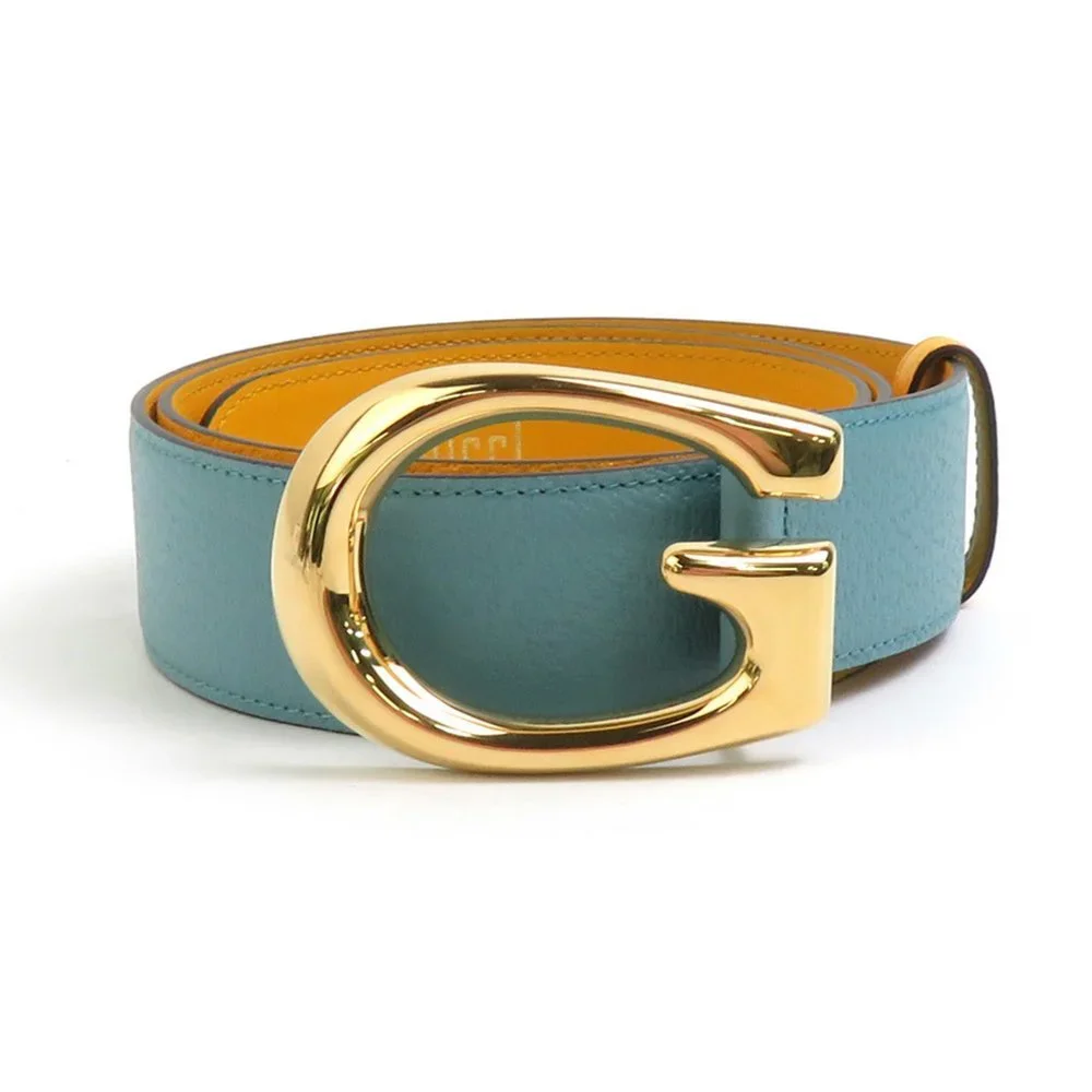 Gucci Blue Leather Belt with Gold G Buckle